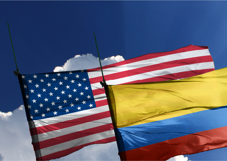 Flags of the United States and Colombia